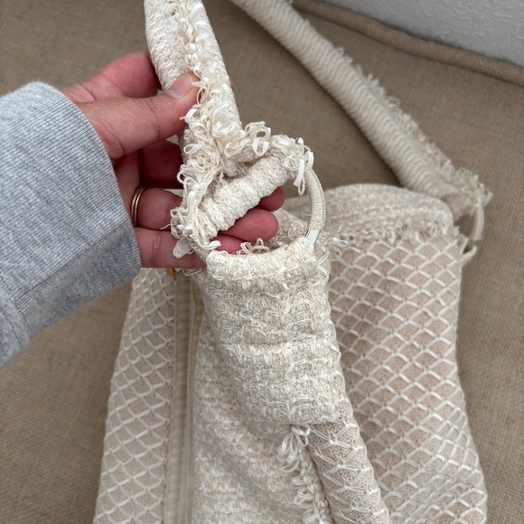 St. John Cream Fringe Tweed Woven Shoulder Bag - Picture 7 of 11
